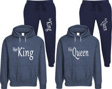 將圖片載入圖庫檢視器 Her King and His Queen matching top and bottom set, Denim speckle hoodie and sweatpants sets for mens, speckle hoodie and jogger set womens. Matching couple joggers.
