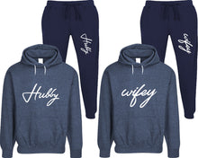 將圖片載入圖庫檢視器 Hubby and Wifey matching top and bottom set, Denim speckle hoodie and sweatpants sets for mens, speckle hoodie and jogger set womens. Matching couple joggers.
