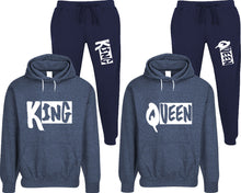 Charger l&#39;image dans la galerie, King and Queen matching top and bottom set, Denim speckle hoodie and sweatpants sets for mens, speckle hoodie and jogger set womens. Matching couple joggers.
