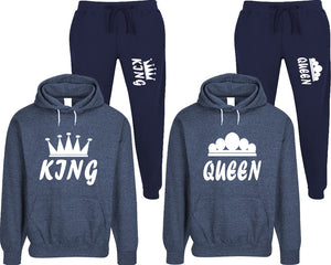King and Queen matching top and bottom set, Denim speckle hoodie and sweatpants sets for mens, speckle hoodie and jogger set womens. Matching couple joggers.