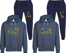 Load image into Gallery viewer, King and Queen matching top and bottom set, Denim speckle hoodie and sweatpants sets for mens, speckle hoodie and jogger set womens. Matching couple joggers.
