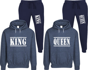 King and Queen matching top and bottom set, Denim speckle hoodie and sweatpants sets for mens, speckle hoodie and jogger set womens. Matching couple joggers.