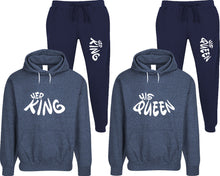 Load image into Gallery viewer, Her King and His Queen matching top and bottom set, Denim speckle hoodie and sweatpants sets for mens, speckle hoodie and jogger set womens. Matching couple joggers.
