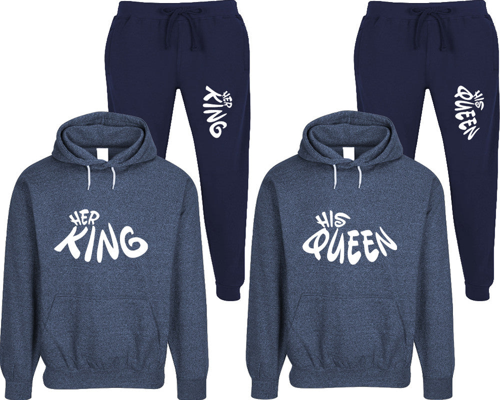 Her King and His Queen matching top and bottom set, Denim speckle hoodie and sweatpants sets for mens, speckle hoodie and jogger set womens. Matching couple joggers.