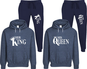 Her King and His Queen matching top and bottom set, Denim speckle hoodie and sweatpants sets for mens, speckle hoodie and jogger set womens. Matching couple joggers.