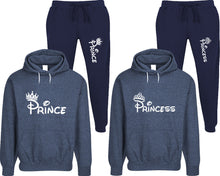 Load image into Gallery viewer, Prince and Princess matching top and bottom set, Denim speckle hoodie and sweatpants sets for mens, speckle hoodie and jogger set womens. Matching couple joggers.
