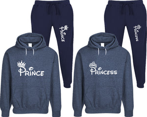 Prince and Princess matching top and bottom set, Denim speckle hoodie and sweatpants sets for mens, speckle hoodie and jogger set womens. Matching couple joggers.