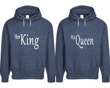 Charger l&#39;image dans la galerie, Her King and His Queen pullover speckle hoodies, Matching couple hoodies, Denim his and hers man and woman contrast raglan hoodies
