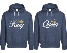 Load image into Gallery viewer, King and Queen pullover speckle hoodies, Matching couple hoodies, Denim his and hers man and woman contrast raglan hoodies

