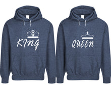 Charger l&#39;image dans la galerie, King and Queen pullover speckle hoodies, Matching couple hoodies, Denim his and hers man and woman contrast raglan hoodies
