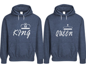 King and Queen pullover speckle hoodies, Matching couple hoodies, Denim his and hers man and woman contrast raglan hoodies