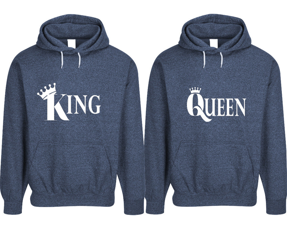 King and Queen pullover speckle hoodies, Matching couple hoodies, Denim his and hers man and woman contrast raglan hoodies