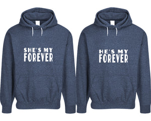 She's My Forever and He's My Forever pullover speckle hoodies, Matching couple hoodies, Denim his and hers man and woman contrast raglan hoodies