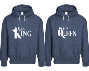 Her King and His Queen pullover speckle hoodies, Matching couple hoodies, Denim his and hers man and woman contrast raglan hoodies