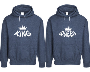 King and Queen pullover speckle hoodies, Matching couple hoodies, Denim his and hers man and woman contrast raglan hoodies