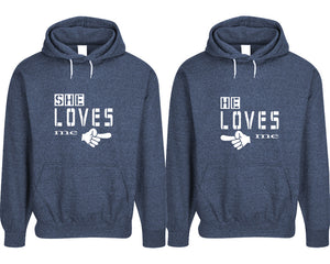 She Loves Me and He Loves Me pullover speckle hoodies, Matching couple hoodies, Denim his and hers man and woman contrast raglan hoodies