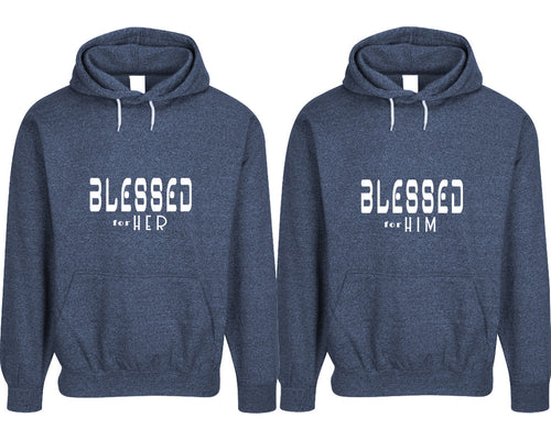 Blessed for Her and Blessed for Him pullover speckle hoodies, Matching couple hoodies, Denim his and hers man and woman contrast raglan hoodies