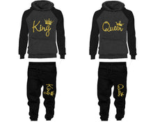 將圖片載入圖庫檢視器 King and Queen matching top and bottom set, Gold Foil design hoodie and sweatpants sets for mens hoodie and jogger set womens. Matching couple joggers.
