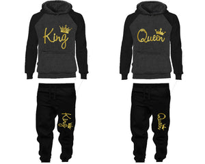 King and Queen matching top and bottom set, Gold Foil design hoodie and sweatpants sets for mens hoodie and jogger set womens. Matching couple joggers.