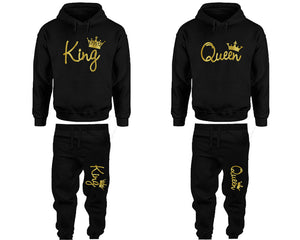 King and Queen matching top and bottom set, Gold Foil hoodie and sweatpants sets for mens hoodie and jogger set womens. Matching couple joggers.
