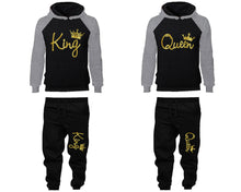 Load image into Gallery viewer, King and Queen matching top and bottom set, Gold Foil design hoodie and sweatpants sets for mens hoodie and jogger set womens. Matching couple joggers.
