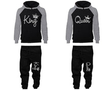Load image into Gallery viewer, King and Queen matching top and bottom set, Silver Foil design hoodie and sweatpants sets for mens hoodie and jogger set womens. Matching couple joggers.
