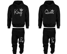 Cargar imagen en el visor de la galería, King and Queen matching top and bottom set, Silver Foil hoodie and sweatpants sets for mens hoodie and jogger set womens. Matching couple joggers.
