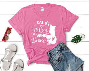 Cat Mother Wine Lover t shirts for women. Custom t shirts, ladies t shirts. Pink shirt, tee shirts.