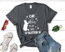 Load image into Gallery viewer, Cat Hair is My Glitter t shirts for women. Custom t shirts, ladies t shirts. Charcoal shirt, tee shirts.
