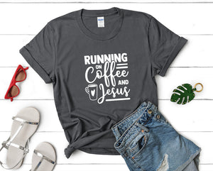 Running On Coffee and Jesus t shirts for women. Custom t shirts, ladies t shirts. Charcoal shirt, tee shirts.