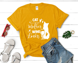 Cat Mother Wine Lover t shirts for women. Custom t shirts, ladies t shirts. Gold shirt, tee shirts.