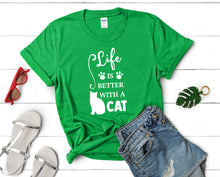 將圖片載入圖庫檢視器 Life is Better With a Cat t shirts for women. Custom t shirts, ladies t shirts. Irish Green shirt, tee shirts.
