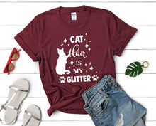 Load image into Gallery viewer, Cat Hair is My Glitter t shirts for women. Custom t shirts, ladies t shirts. Maroon shirt, tee shirts.
