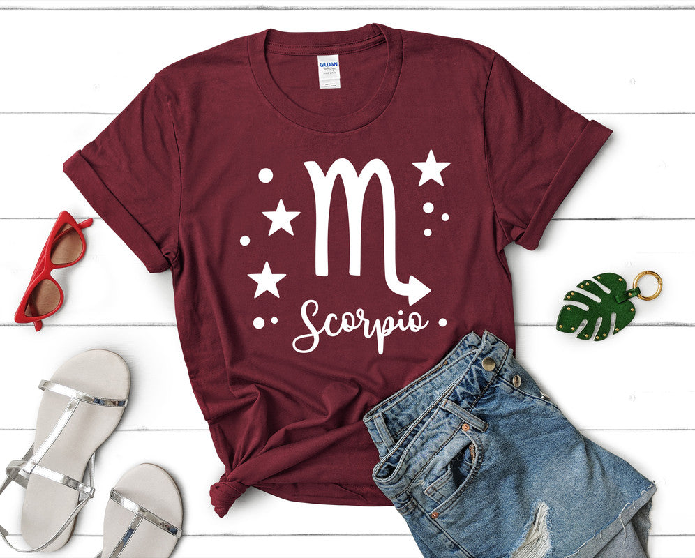 Scorpio t shirts for women. Custom t shirts, ladies t shirts. Maroon shirt, tee shirts.