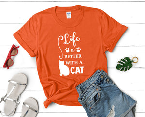 Life is Better With a Cat t shirts for women. Custom t shirts, ladies t shirts. Orange shirt, tee shirts.