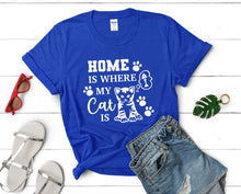 將圖片載入圖庫檢視器 Home is Where My Cat is t shirts for women. Custom t shirts, ladies t shirts. Royal Blue shirt, tee shirts.
