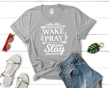 將圖片載入圖庫檢視器 Wake Pray Slay t shirts for women. Custom t shirts, ladies t shirts. Sports Grey shirt, tee shirts.
