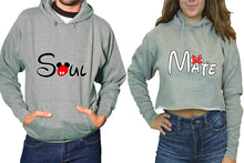Cargar imagen en el visor de la galería, Soul and Mate hoodies, Matching couple hoodies, Sports Grey pullover hoodie for man Sports Grey crop top hoodie for woman
