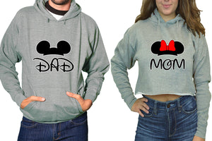 Dad and Mom hoodies, Matching couple hoodies, Sports Grey pullover hoodie for man Sports Grey crop hoodie for woman