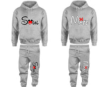 Load image into Gallery viewer, Soul and Mate matching top and bottom set, Sports Grey hoodie and sweatpants sets for mens hoodie and jogger set womens. Matching couple joggers.
