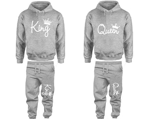 King and Queen matching top and bottom set, Sports Grey hoodie and sweatpants sets for mens hoodie and jogger set womens. Matching couple joggers.