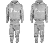 Load image into Gallery viewer, Prince and Princess matching top and bottom set, Sports Grey hoodie and sweatpants sets for mens hoodie and jogger set womens. Matching couple joggers.
