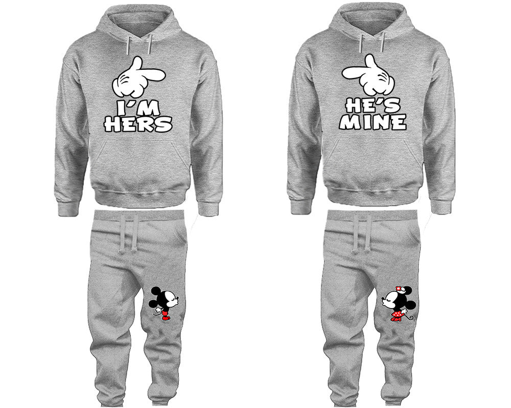 I'm Hers and He's Mine matching top and bottom set, Sports Grey hoodie and sweatpants sets for mens hoodie and jogger set womens. Matching couple joggers.