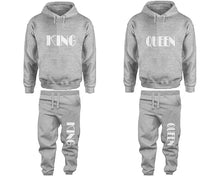 Load image into Gallery viewer, King and Queen matching top and bottom set, Sports Grey pullover hoodie and sweatpants sets for mens, pullover hoodie and jogger set womens. Matching couple joggers.
