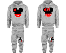 Load image into Gallery viewer, Mickey and Minnie matching top and bottom set, Sports Grey hoodie and sweatpants sets for mens hoodie and jogger set womens. Matching couple joggers.
