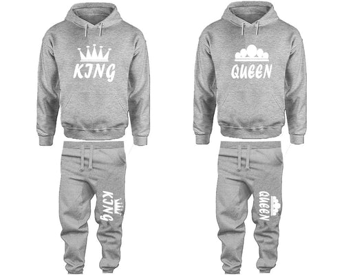 King and Queen matching top and bottom set, Sports Grey pullover hoodie and sweatpants sets for mens, pullover hoodie and jogger set womens. Matching couple joggers.