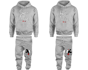 She's Mine and He's Mine matching top and bottom set, Sports Grey hoodie and sweatpants sets for mens hoodie and jogger set womens. Matching couple joggers.