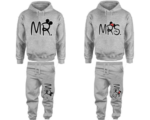 Mr and Mrs matching top and bottom set, Sports Grey hoodie and sweatpants sets for mens hoodie and jogger set womens. Matching couple joggers.