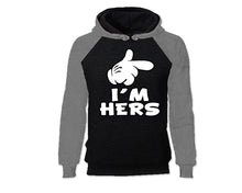 Load image into Gallery viewer, Grey Black color I&#39;m Hers design Hoodie for Man.
