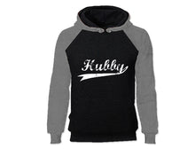 Load image into Gallery viewer, Grey Black color Hubby design Hoodie for Man.
